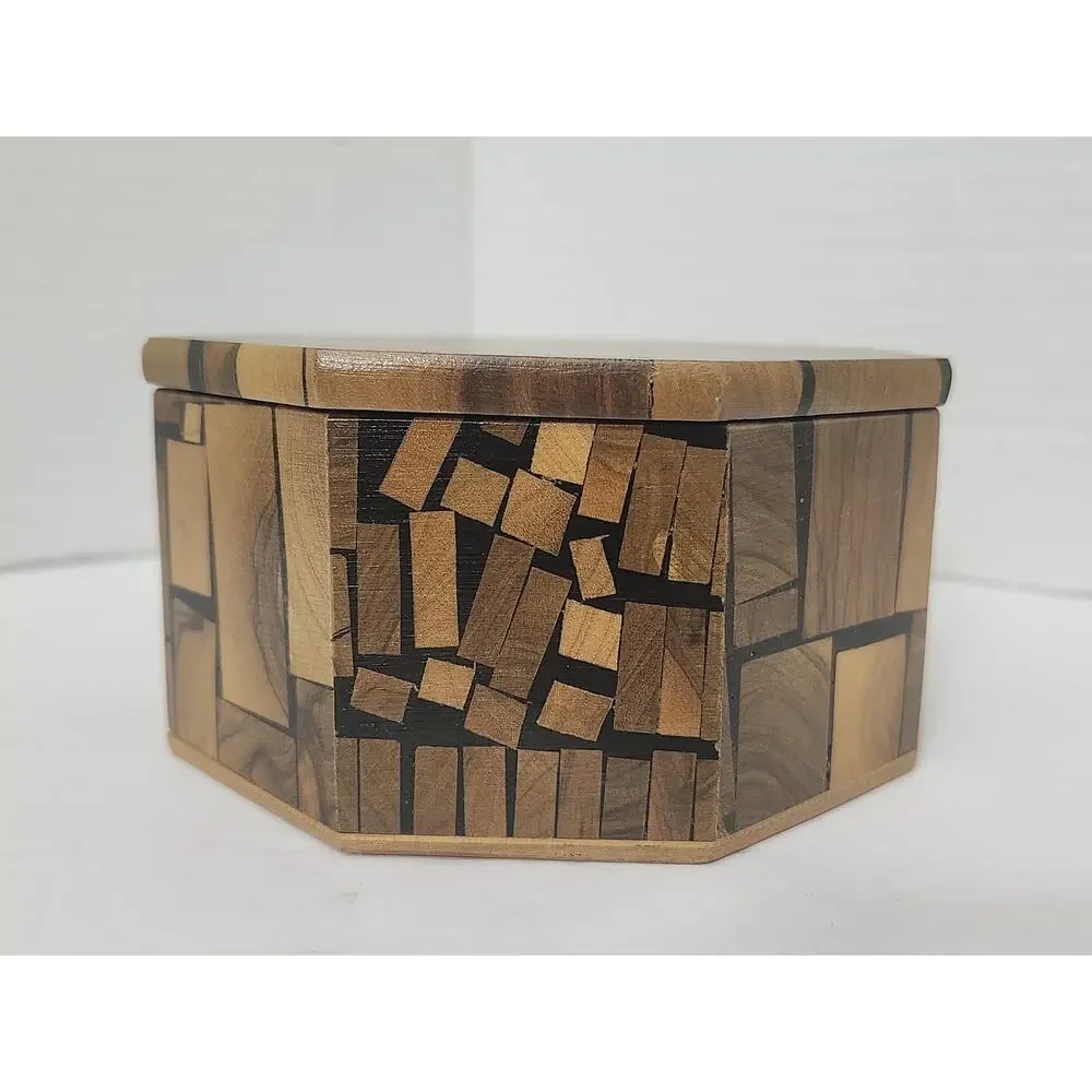 Vintage Richard Gross MCM Marquetry Octagon Wood Trinket Jewelry Box